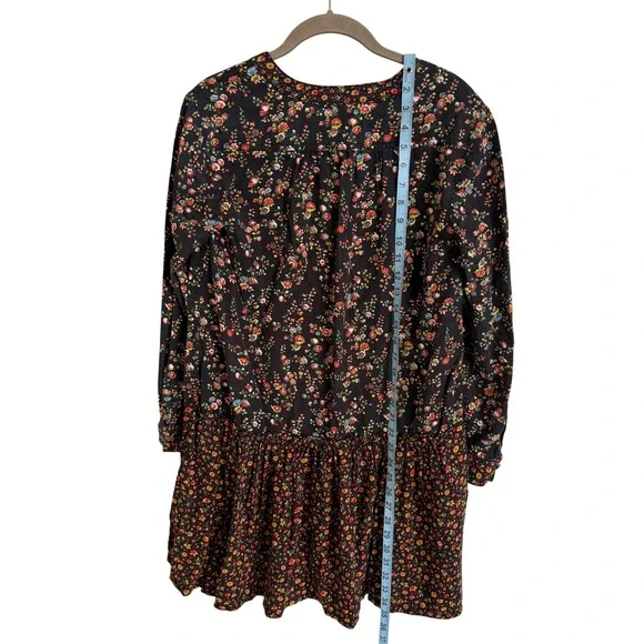 Maeve Anthropologie Floral Babydoll Dress 4P Petite Black Mixed Ditsy Lyocell - Picture 3 of 5